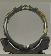 Load image into Gallery viewer, 56/57/58mm Certified Chinese Antique Natural Jadeite Emerald A*Jade HandCarved Lucky Double Dragons Bangle X1940