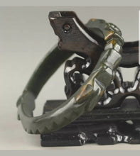 Load image into Gallery viewer, 56/57/58mm Certified Chinese Antique Natural Jadeite Emerald A*Jade HandCarved Lucky Double Dragons Bangle X1940