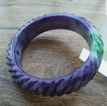 Load image into Gallery viewer, 10% OFF- 59/60/61mm Certified Natural Purple-Green Emerald A*Jade HandCarved Bracelet Bangle A655