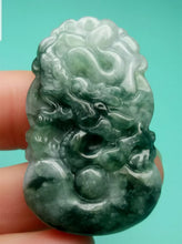 Load image into Gallery viewer, 10% OFF- Certified Natural Jadeite Emerald A*Jade HandCarved Lucky Dragon YuanBao Pendant A7359