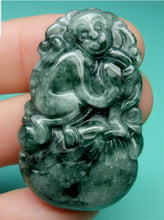 Load image into Gallery viewer, 10% OFF- Certified Natural Jadeite Emerald A*Jade HandCarved Lucky Monkey YuanBao Pendant A