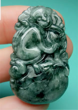 Load image into Gallery viewer, 10% OFF- Certified Natural Jadeite Emerald A*Jade HandCarved Lucky Monkey YuanBao Pendant A