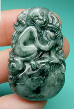 Load image into Gallery viewer, 10% OFF- Certified Natural Jadeite Emerald A*Jade HandCarved Lucky Monkey YuanBao Pendant A