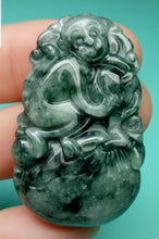 Load image into Gallery viewer, 10% OFF- Certified Natural Jadeite Emerald A*Jade HandCarved Lucky Monkey YuanBao Pendant A