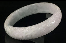 Load image into Gallery viewer, 55/56/57mm Certified Natural Lavender Jadeite Emerald A*Jade Handcarved Lucky Coins Bangle A164