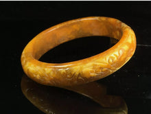 Load image into Gallery viewer, 55/56/57mm Certified Natural Red Yellow Jadeite Emerald A*Jade Handcarved Lucky Ancient Ruyi Flower Bangle A097