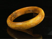Load image into Gallery viewer, 55/56/57mm Certified Natural Red Yellow Jadeite Emerald A*Jade Handcarved Lucky Ancient Ruyi Flower Bangle A097