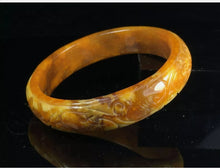 Load image into Gallery viewer, 55/56/57mm Certified Natural Red Yellow Jadeite Emerald A*Jade Handcarved Lucky Ancient Ruyi Flower Bangle A097