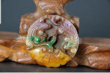 Load image into Gallery viewer, 10% OFF- Certified Natural Red and Green Jadeite Emerald Jade Handcarved Lucky 2 Dragons-Pixiu Pendant《Grade A》NO.C888