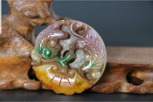 Load image into Gallery viewer, 10% OFF- Certified Natural Red and Green Jadeite Emerald Jade Handcarved Lucky 2 Dragons-Pixiu Pendant《Grade A》NO.C888