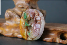 Load image into Gallery viewer, 10% OFF- Certified Natural Red and Green Jadeite Emerald Jade Handcarved Lucky 2 Dragons-Pixiu Pendant《Grade A》NO.C888