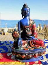 Load image into Gallery viewer, 4.5''H- Chinese Natural Antique Exquisite Blue-Color Handcarved Sculpture Healing Medicine Blessing Buddha Statue