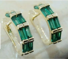 Load image into Gallery viewer, 10% OFF- Vintage Natural Green Emerald A*Jade Handcrafted A Pair of Lucky Huggie Stud Earrings Stamped 925 Sterling Silver
