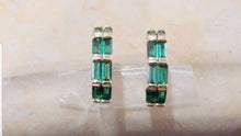 Load image into Gallery viewer, 10% OFF- Vintage Natural Green Emerald A*Jade Handcrafted A Pair of Lucky Huggie Stud Earrings Stamped 925 Sterling Silver