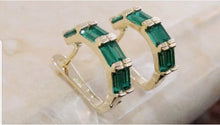 Load image into Gallery viewer, 10% OFF- Vintage Natural Green Emerald A*Jade Handcrafted A Pair of Lucky Huggie Stud Earrings Stamped 925 Sterling Silver