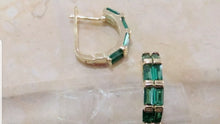Load image into Gallery viewer, 10% OFF- Vintage Natural Green Emerald A*Jade Handcrafted A Pair of Lucky Huggie Stud Earrings Stamped 925 Sterling Silver