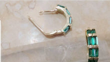 Load image into Gallery viewer, 10% OFF- Vintage Natural Green Emerald A*Jade Handcrafted A Pair of Lucky Huggie Stud Earrings Stamped 925 Sterling Silver