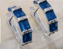 Load image into Gallery viewer, 10% OFF- Vintage Natural Blue Emerald A*Jade Handcrafted A Pair of Lucky Huggie Stud Earrings Stamped 925 Sterling Silver
