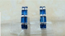 Load image into Gallery viewer, 10% OFF- Vintage Natural Blue Emerald A*Jade Handcrafted A Pair of Lucky Huggie Stud Earrings Stamped 925 Sterling Silver