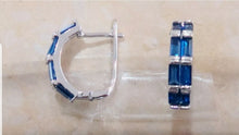 Load image into Gallery viewer, 10% OFF- Vintage Natural Blue Emerald A*Jade Handcrafted A Pair of Lucky Huggie Stud Earrings Stamped 925 Sterling Silver