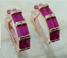 Load image into Gallery viewer, 10% OFF- Vintage Natural Lavender Red Emerald A*Jade Handcrafted A Pair of Lucky Huggie Stud Earrings Stamped 925 Sterling Silver