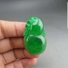 Load image into Gallery viewer, 10% OFF- Certified Natural Icy Green Jadeite Emerald A Jade HandCarved Gourd Pendant