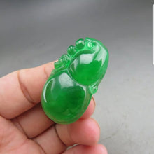 Load image into Gallery viewer, 10% OFF- Certified Natural Icy Green Jadeite Emerald A Jade HandCarved Gourd Pendant