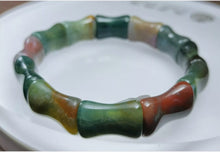 Load image into Gallery viewer, 10% OF- 50-63mm Certified Natural Multi-Color Jadeite Emerald Jade Carved Lucky Bamboo Beads Stretchy-Bracelet《Grade A》A1095