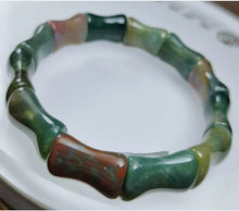 Load image into Gallery viewer, 10% OF- 50-63mm Certified Natural Multi-Color Jadeite Emerald Jade Carved Lucky Bamboo Beads Stretchy-Bracelet《Grade A》A1095
