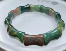 Load image into Gallery viewer, 10% OF- 50-63mm Certified Natural Multi-Color Jadeite Emerald Jade Carved Lucky Bamboo Beads Stretchy-Bracelet《Grade A》A1095