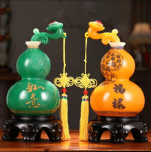Load image into Gallery viewer, A Pair of Chinese Feng Shui Lucky Wealth Ruyi Gourd Home/Office Decor Sculpture Craft Living Room TV Cabinet Fortune Ornament Housewarming Gift