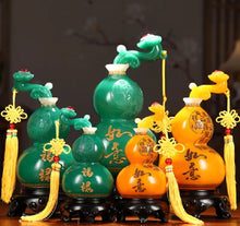 Load image into Gallery viewer, A Pair of Chinese Feng Shui Lucky Wealth Ruyi Gourd Home/Office Decor Sculpture Craft Living Room TV Cabinet Fortune Ornament Housewarming Gift