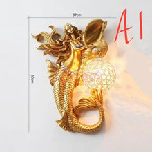 Load image into Gallery viewer, Chinese Feng Shui Lucky Wealth Mermaid LED Crystal Wall Lamp/Wall Light Home/Office Decor Sculpture Craft Living Room TV Cabinet Fortune Ornament Housewarming Gift