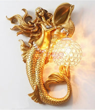 Load image into Gallery viewer, Chinese Feng Shui Lucky Wealth Mermaid LED Crystal Wall Lamp/Wall Light Home/Office Decor Sculpture Craft Living Room TV Cabinet Fortune Ornament Housewarming Gift