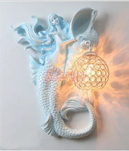 Load image into Gallery viewer, Chinese Feng Shui Lucky Wealth Mermaid LED Crystal Wall Lamp/Wall Light Home/Office Decor Sculpture Craft Living Room TV Cabinet Fortune Ornament Housewarming Gift