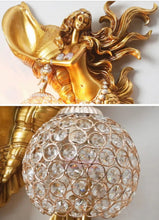 Load image into Gallery viewer, Chinese Feng Shui Lucky Wealth Mermaid LED Crystal Wall Lamp/Wall Light Home/Office Decor Sculpture Craft Living Room TV Cabinet Fortune Ornament Housewarming Gift