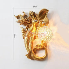 Load image into Gallery viewer, Chinese Feng Shui Lucky Wealth Mermaid LED Crystal Wall Lamp/Wall Light Home/Office Decor Sculpture Craft Living Room TV Cabinet Fortune Ornament Housewarming Gift