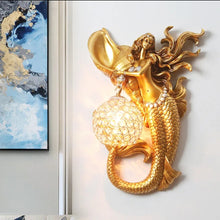 Load image into Gallery viewer, Chinese Feng Shui Lucky Wealth Mermaid LED Crystal Wall Lamp/Wall Light Home/Office Decor Sculpture Craft Living Room TV Cabinet Fortune Ornament Housewarming Gift
