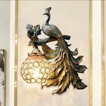 Load image into Gallery viewer, Chinese Feng Shui Lucky Wealth Peacock LED Crystal Wall Lamp/Wall Light Home/Office Decor Sculpture Craft Living Room TV Cabinet Fortune Ornament Housewarming Gift