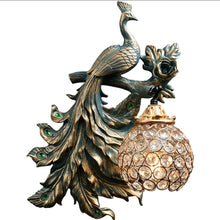 Load image into Gallery viewer, Chinese Feng Shui Lucky Wealth Peacock LED Crystal Wall Lamp/Wall Light Home/Office Decor Sculpture Craft Living Room TV Cabinet Fortune Ornament Housewarming Gift