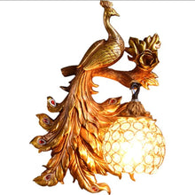 Load image into Gallery viewer, Chinese Feng Shui Lucky Wealth Peacock LED Crystal Wall Lamp/Wall Light Home/Office Decor Sculpture Craft Living Room TV Cabinet Fortune Ornament Housewarming Gift