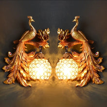 Load image into Gallery viewer, Chinese Feng Shui Lucky Wealth Peacock LED Crystal Wall Lamp/Wall Light Home/Office Decor Sculpture Craft Living Room TV Cabinet Fortune Ornament Housewarming Gift