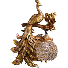 Load image into Gallery viewer, Chinese Feng Shui Lucky Wealth Peacock LED Crystal Wall Lamp/Wall Light Home/Office Decor Sculpture Craft Living Room TV Cabinet Fortune Ornament Housewarming Gift