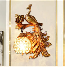 Load image into Gallery viewer, Chinese Feng Shui Lucky Wealth Peacock LED Crystal Wall Lamp/Wall Light Home/Office Decor Sculpture Craft Living Room TV Cabinet Fortune Ornament Housewarming Gift