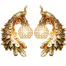 Load image into Gallery viewer, Chinese Feng Shui Lucky Wealth Peacock LED Crystal Wall Lamp/Wall Light Home/Office Decor Sculpture Craft Living Room TV Cabinet Fortune Ornament Housewarming Gift
