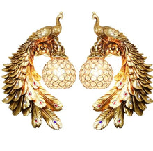 Load image into Gallery viewer, Chinese Feng Shui Lucky Wealth Peacock LED Crystal Wall Lamp/Wall Light Home/Office Decor Sculpture Craft Living Room TV Cabinet Fortune Ornament Housewarming Gift