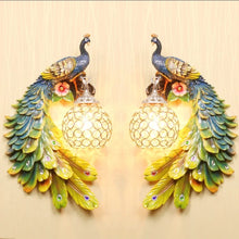 Load image into Gallery viewer, Chinese Feng Shui Lucky Wealth Peacock LED Crystal Wall Lamp/Wall Light Home/Office Decor Sculpture Craft Living Room TV Cabinet Fortune Ornament Housewarming Gift