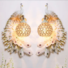 Load image into Gallery viewer, Chinese Feng Shui Lucky Wealth Peacock LED Crystal Wall Lamp/Wall Light Home/Office Decor Sculpture Craft Living Room TV Cabinet Fortune Ornament Housewarming Gift
