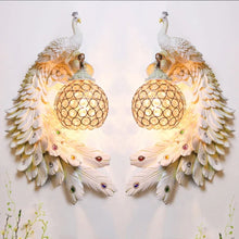 Load image into Gallery viewer, Chinese Feng Shui Lucky Wealth Peacock LED Crystal Wall Lamp/Wall Light Home/Office Decor Sculpture Craft Living Room TV Cabinet Fortune Ornament Housewarming Gift