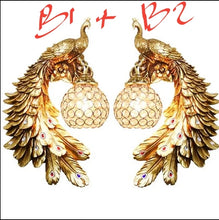 Load image into Gallery viewer, Chinese Feng Shui Lucky Wealth Peacock LED Crystal Wall Lamp/Wall Light Home/Office Decor Sculpture Craft Living Room TV Cabinet Fortune Ornament Housewarming Gift